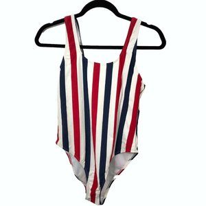 Cabana del Sol Red White Blue Striped Low Cut Back Sleeveless One Piece Swimsuit